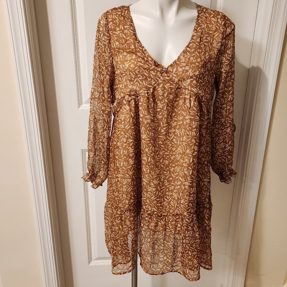 Meisie medium dress brown with gold accents